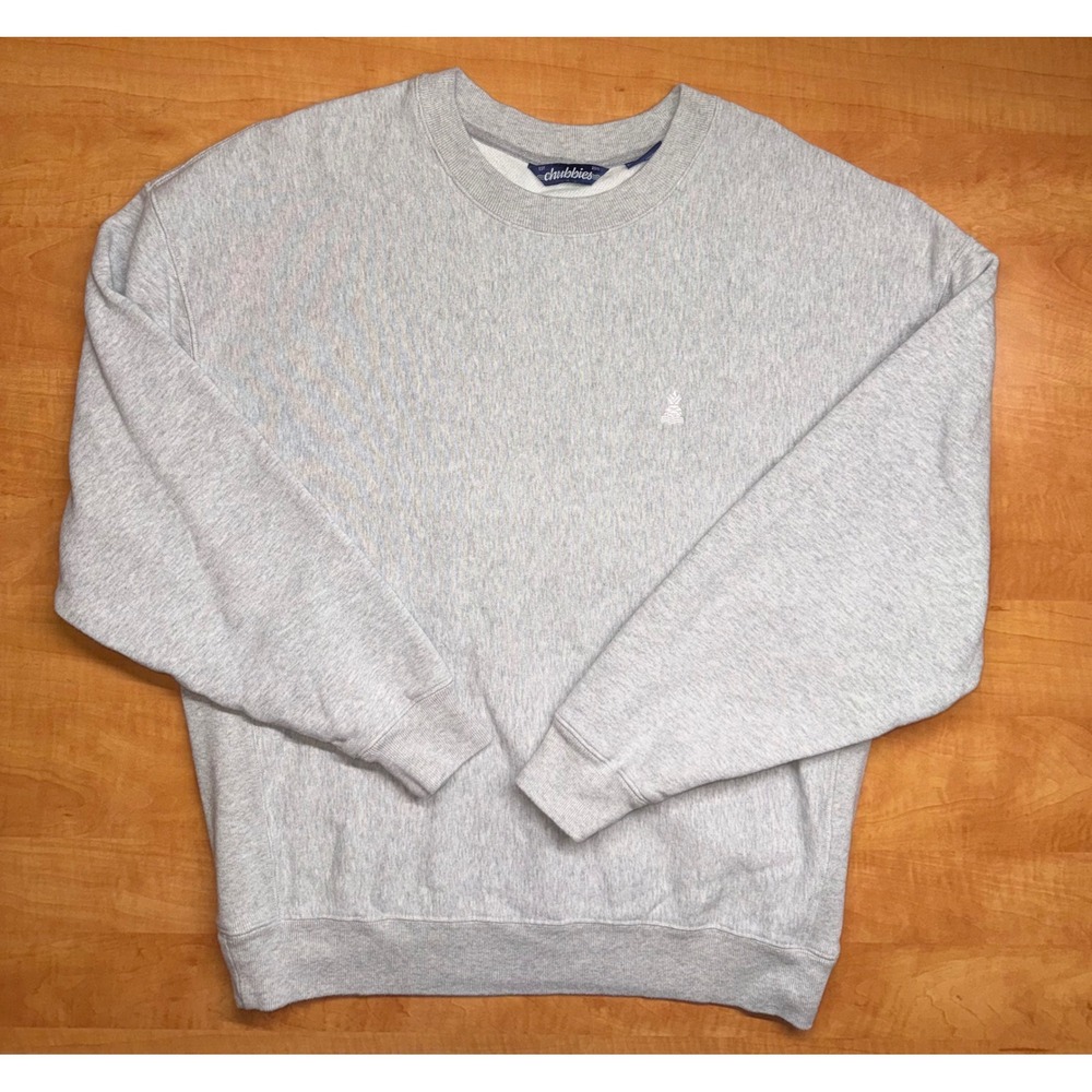 Chubbies Mens Gray Reverse Weave Pineapple Logo Crewneck Sweatshirt Size Medium